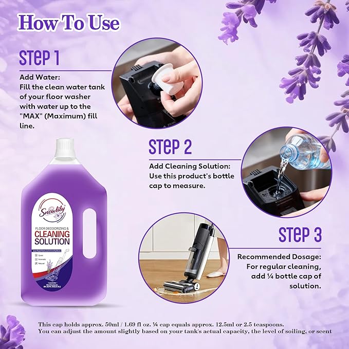 84.53 FL OZ/ 2.5 L Lavender Scent Floor Cleaning Solution Compatible with TinecoNo Residue &amp Long-lasting Fragrance Floor Cleaner Refill for All Robot Vacuums &amp Cordless Floor Washers/Mop Va