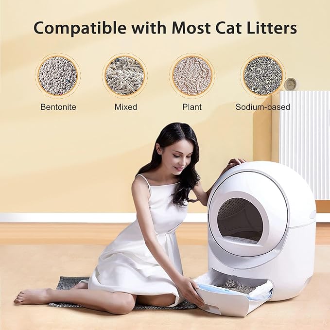 Self Cleaning Cat Litter Box Automatic Cat Litter Box with APP Control Odor Removal Safety Protection for Multiple Cats with Garbage Bags
