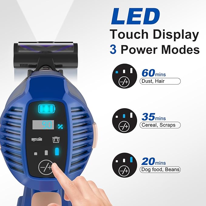 Cordless Vacuum Cleaner for Home 45Kpa 300W 60Mins Stick Vacuum Cleaner with Touch Screen 8-in-1 Rechargeable Battery Cordless Vacuum LED Lightweight Vacuum for Pet Hair Carpet Hardwood Floors