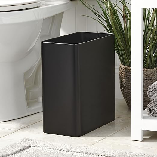 mDesign Decorative Trash Can 12 x 6.25 x 13 Black Steel 10 Liter/2.6 Gallon Capacity