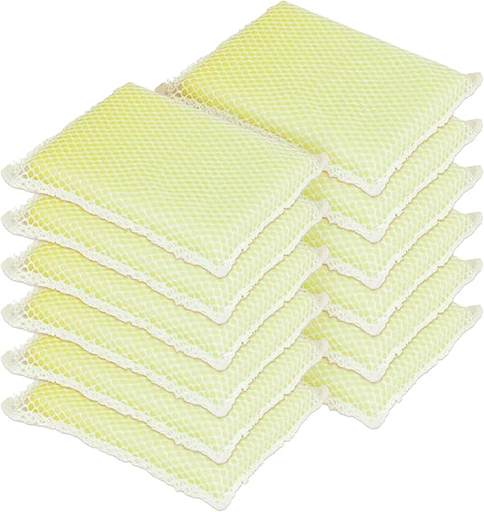 LOLA Nylon Netting Sponge Cleaning Scrubber Pad 12 Pack Non Scratch Safe on Non-Stick Surfaces Coated Cookware &amp Dishes - Gentle Effective Cleaning
