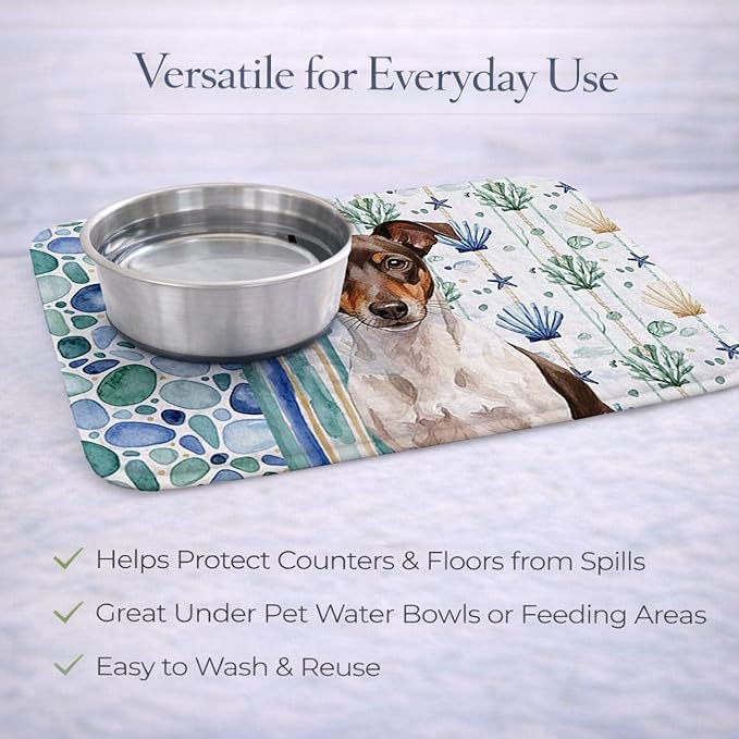 Caroline's Treasures Chocolate and White Rat Terrier Coastal Sea Glass Dish Drying Mat Absorbent Dish Drying Mat Pad for Kitchen Counter Dish Drainer Mat for Countertop 14 x 21 Multicolor