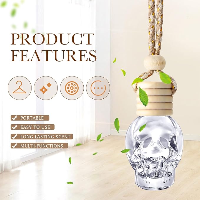 BBTO 100 Pcs Car Air Fresheners Diffuser with Wooden Cap Empty Aromatherapy Diffuser Clear Car Fragrance Holder Pendant Hanging Perfume Fresheners Bottles for Decor(SpookyClear)