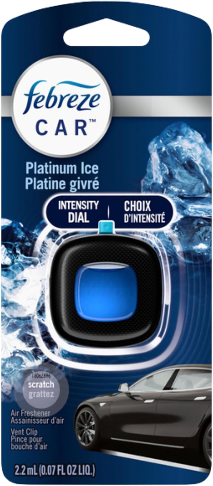 Febreze Car Vent Clip Air Freshener Odor Eliminator for Strong Odors Up to 30 Days Freshness Platinum Ice 8 Pack