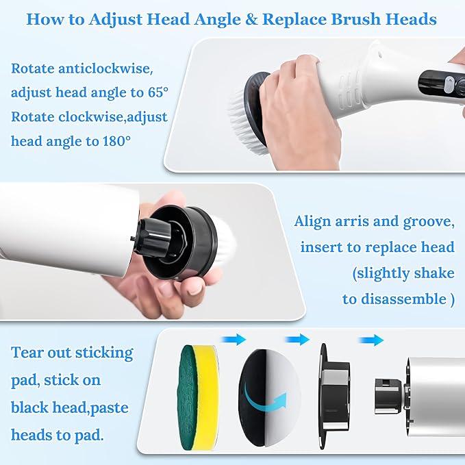 Electric Spin ScrubberCleaning Scrubber Brush Electric for Home with Power LCD DisplayCordless Bathroom Scrubber for Bathroom Tile Glass CleaningAdjusted Head Angle with 7 Replaceable Heads