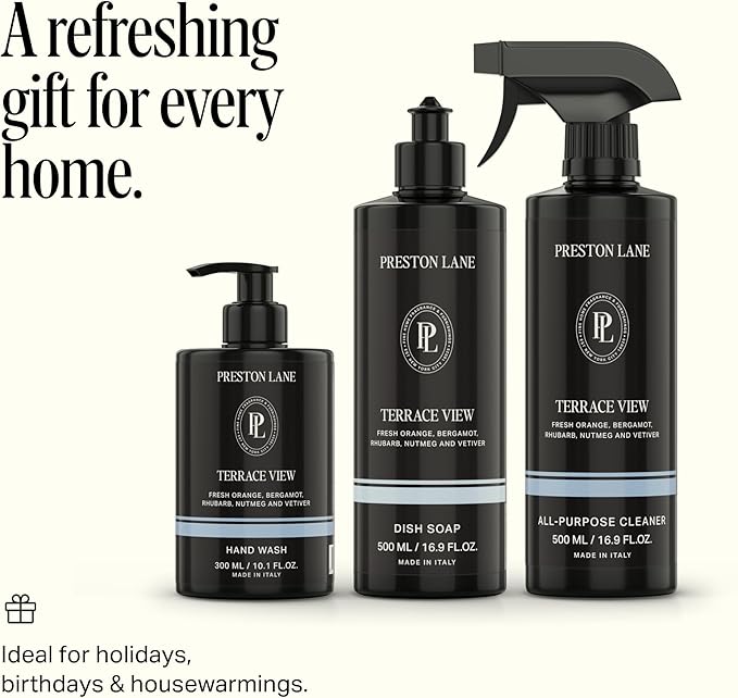 Preston Lane Luxury Kitchen Set – Hand Wash Dish Soap &amp All-Purpose Cleaner | Plant-Powered Cleaning Essentials Bundle with Fine Italian Fragrance Terrace View Scent