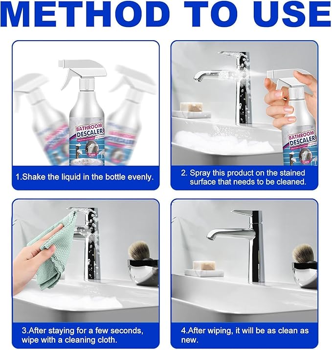 Bathroom Descaler Foam Cleaner 2025 New Bathroom Descaler Cleaner Stubborn Stains Cleaner Limescale Cleaner All Purpose Rinse Free Cleaning Spray for Bathtub Sink Toilet Tiles (2Pcs)