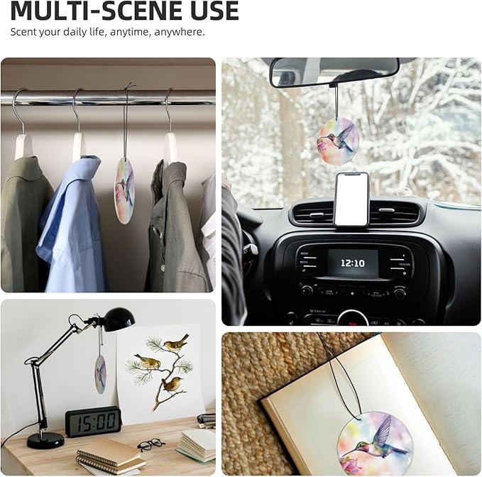 40 PCS Hanging Car Air Freshener Double Sided Cute Hummingbirds Automotive Interior Decor Spring Pink Floral Car Essentials for Women Men Lavender Scented