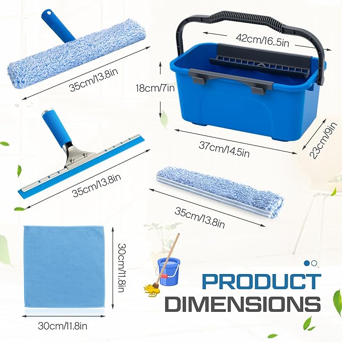 2 Set 14 Pcs Window Cleaning Kit Include 3 Gallon Cleaning Bucket Silicone Squeegee Microfiber Scrubber Cloth All-in-one Window Washing Tools Supplies for Commercial Household Use