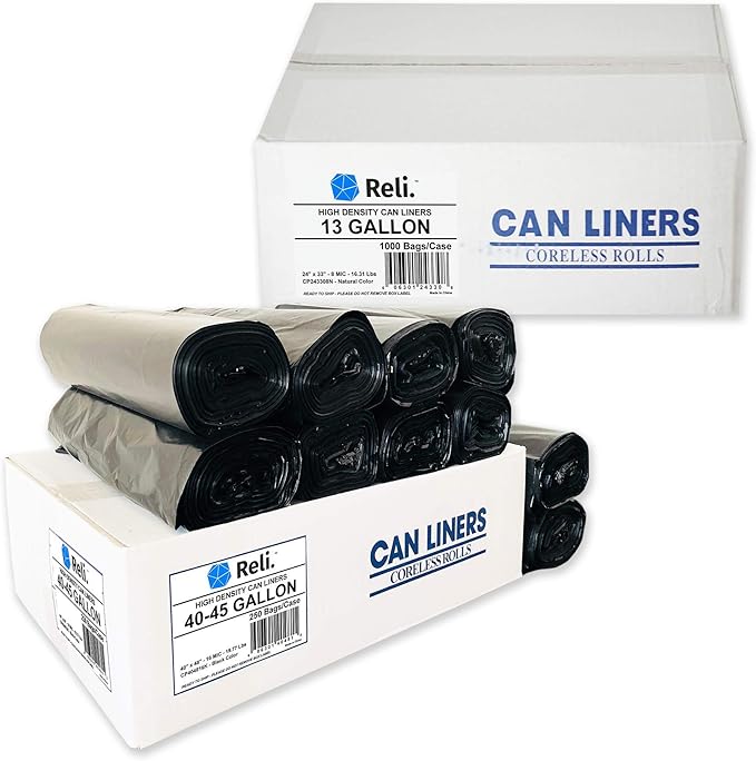 Reli. 40-45 Gal Trash Bags (250 Bags) &amp 13 Gal Trash Bags (1000 Bags)