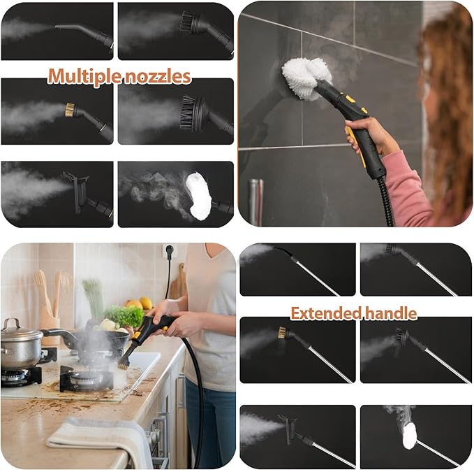 Pressurized Handheld Steam Cleaner for Home 10s Heat-Up Handheld Steamer for Cleaning3Bar pressure1950W power1.7 Qt Tank Portable Steam Cleaner Handheld for KitchenCarTileWindowFloor