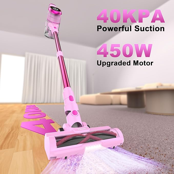 Tikom V500 Cordless Vacuum Cleaner for Home 40000Pa/450W Stick Vacuum with LED Touch Screen Charging Wall Dock Anti-Tangle Lightweight Handheld Vacuum for Pet Hair Hard Floor Carpet