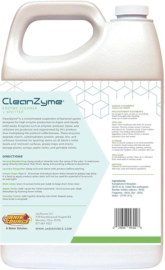CleanZyme - Enzyme Cleaner Spotter &amp Odor Remover - Case of 4 Gallons…