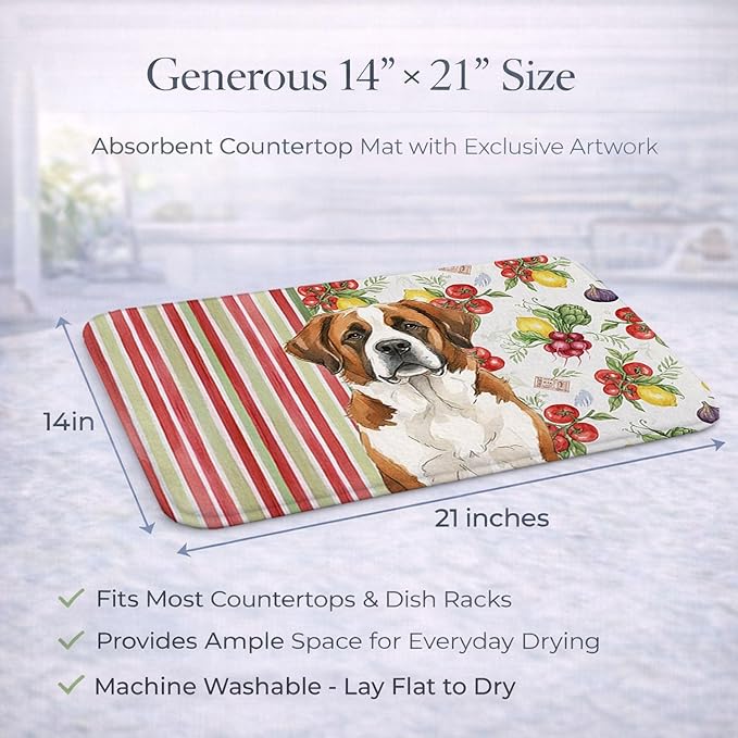 Caroline's Treasures Brown and White Saint Bernard Vegetables Dish Drying Mat Absorbent Dish Drying Mat Pad for Kitchen Counter Dish Drainer Mat for Countertop 14 x 21 Multicolor