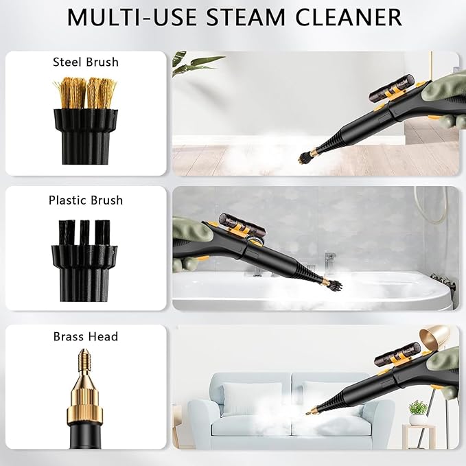 2500W Handheld Steam Cleaner with Brush 3bar High Pressure Portable Steamer 1000ml Tank for Deep Cleaning Car Kitchen Furniture and Tiles