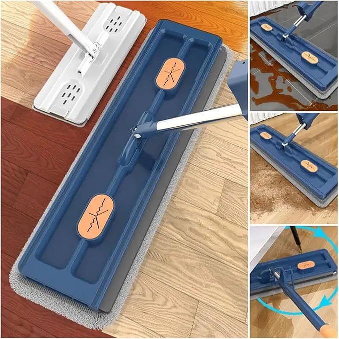 Flat Mop with Replaceable Microfiber Pads for Wet and Dry Cleaning Rotating Broom(White 1)