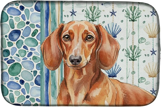 Caroline's Treasures Red Brown Dachshund Coastal Sea Glass Dish Drying Mat Absorbent Dish Drying Mat Pad for Kitchen Counter Dish Drainer Mat for Countertop 14 x 21 Multicolor
