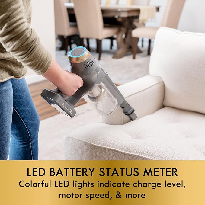 Kenmore DS4095 Brushless Cordless Stick Vacuum with EasyReach Wand Lightweight Cleaner 2-Speed Power Control LED Headlight Converts to Handheld for Hardwood Floors Carpet &amp Pet HairGold