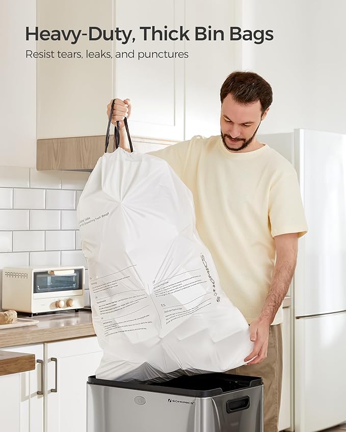 SONGMICS Trash Bags Compatible with SONGMICS Trash Can 18 Gallon 80 Count Drawstring Kitchen Garbage Bags 25.8 x 37.4 Inches 4 RollsWhite UKRB068A02