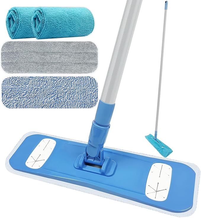 Microfiber Mops for Floor Cleaning Multi Surface Floor Cleaner with 2 Microfiber Dry Wet Mop Pads + 2 Dusting Clothes for Sweeping and Mopping