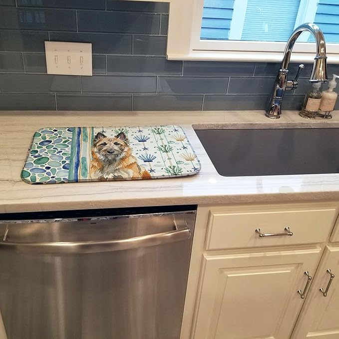 Caroline's Treasures Belgian Laekenois Coastal Sea Glass Dish Drying Mat Absorbent Dish Drying Mat Pad for Kitchen Counter Dish Drainer Mat for Countertop 14 x 21 Multicolor