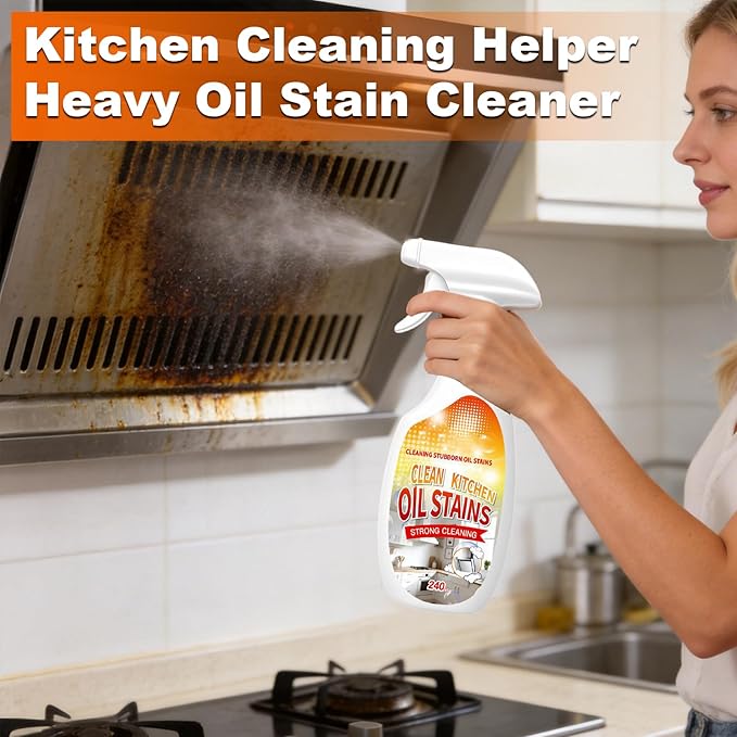 2PCS Heavy-Duty Oil Cleaner StainsClean Up Kitchen Oil Stains SprayMulti-purpose Clean Up Kitchens Heavy Oil Dutywith 5 Sponge Scourers