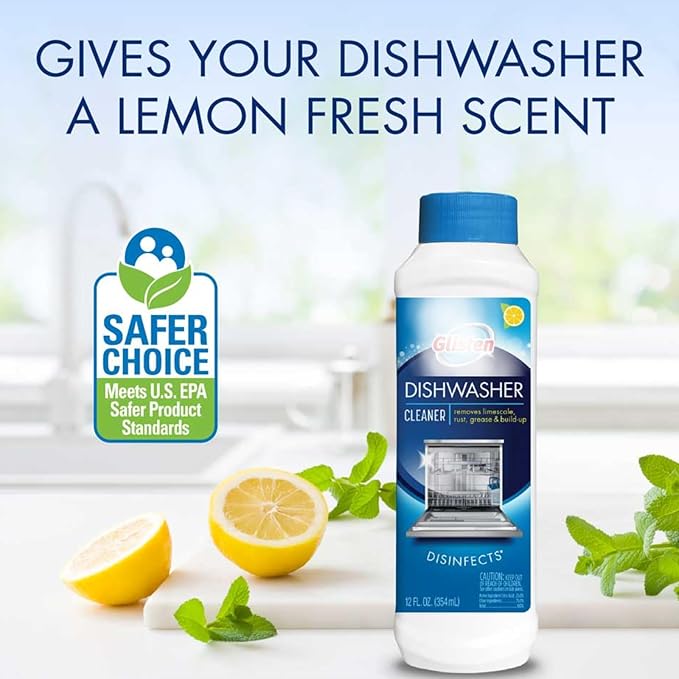 Dishwasher Cleaner Removes Limescale Rust Buildup and Grease Lemon Scent 12 Ounce Bottle 6-Pack