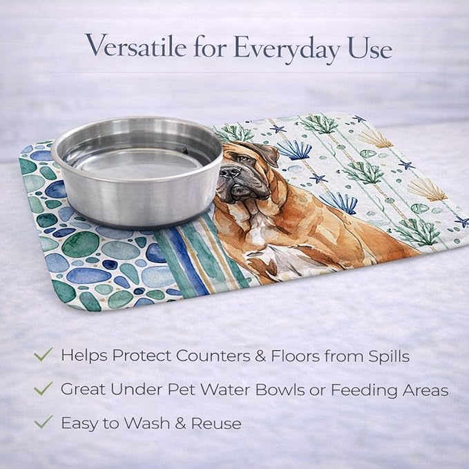Caroline's Treasures Neapolitan Mastiff Coastal Sea Glass Dish Drying Mat Absorbent Dish Drying Mat Pad for Kitchen Counter Dish Drainer Mat for Countertop 14 x 21 Multicolor