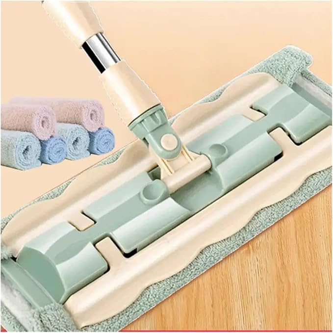 Flat Mop Stainless Steel Handle with Washable 3Mop Cloths Large Telescopic Floor Household Cleaning Tool(Rose 4 Cloths)
