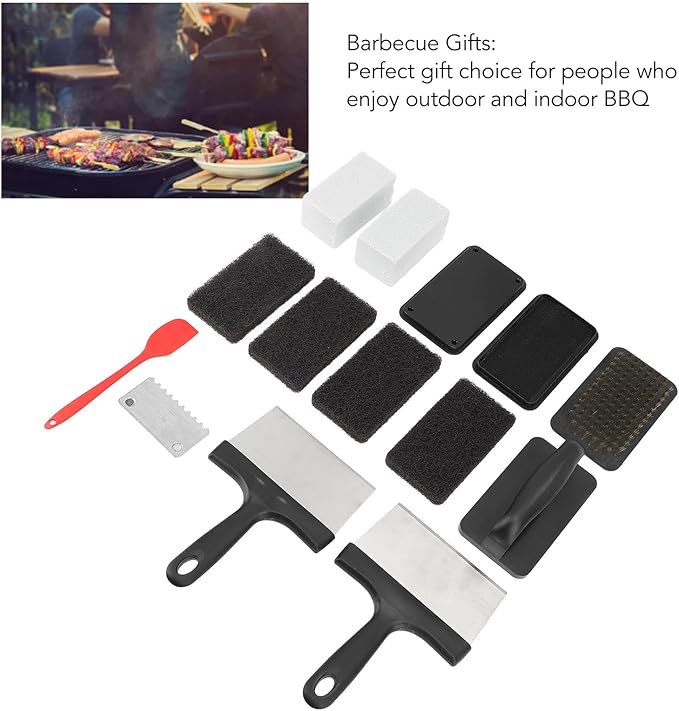 Griddle Cleaning Kit Grill Cleaning Kit with Anti - Hot Handle Sponge and Stainless Steel Scraper Multifunctional BBQ Cleaning Tools for Flat Top Grills and Outdoor Cooking (14Pcs)