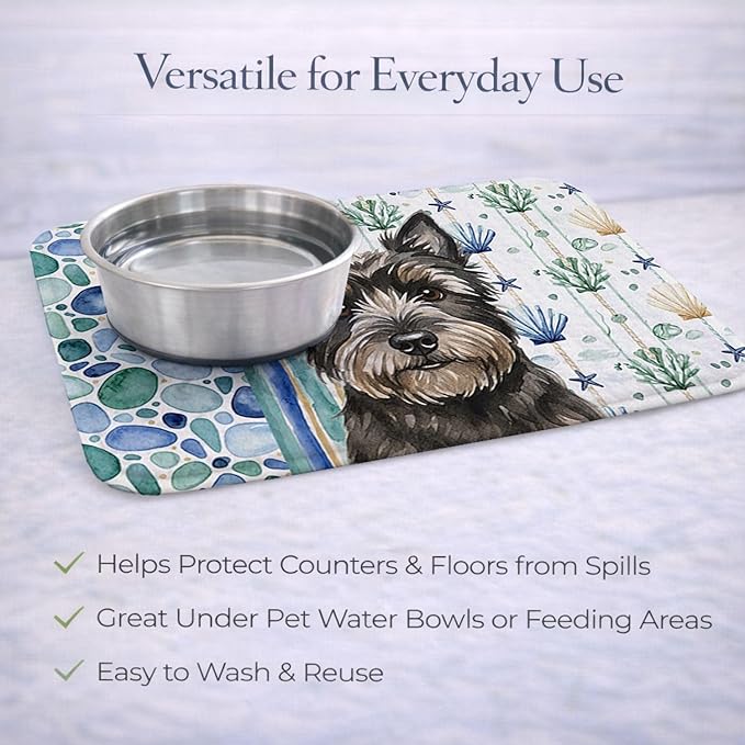 Caroline's Treasures Black Cairn Terrier Coastal Sea Glass Dish Drying Mat Absorbent Dish Drying Mat Pad for Kitchen Counter Dish Drainer Mat for Countertop 14 x 21 Multicolor