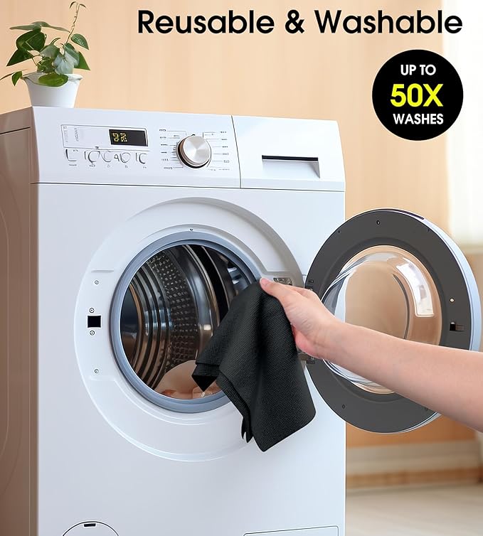 KitchLife Microfiber Cleaning Cloth Roll 100 Pack - Tear-Away Microfiber Paper Towels Lint-Free Reusable Washable for Kitchen Car Dishes and Sensitive Surfaces (Black)
