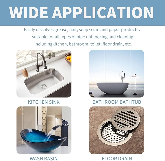 Pipe Dissolving Powder - Unclog Kitchen Bathroom &amp Toilet Drains Remove Grease Hair &amp Odors Fast Acting Drain Cleaner(2PCS)