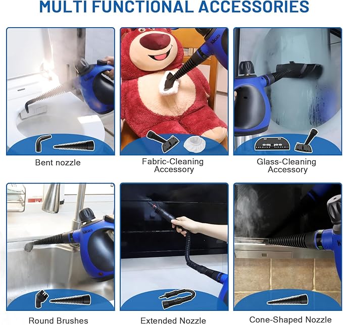 KLONA Steam Cleaner Multi-Purpose Handheld with 10 Accessories for Removing Steam Cleaner for All Dirt Upholstery Furniture Sofa Tiles FloorCar Window BathroomUpholstery.