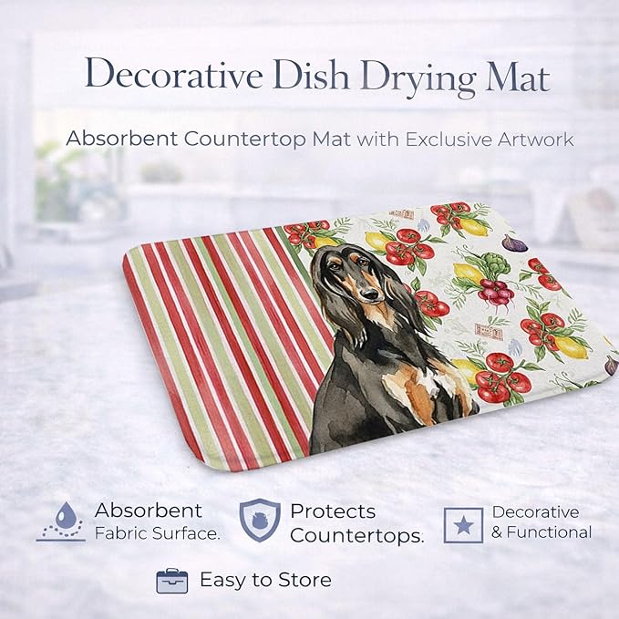 Caroline's Treasures Black &amp Tan Afghan Hound Vegetables Dish Drying Mat Absorbent Dish Drying Mat Pad for Kitchen Counter Dish Drainer Mat for Countertop 14 x 21 Multicolor