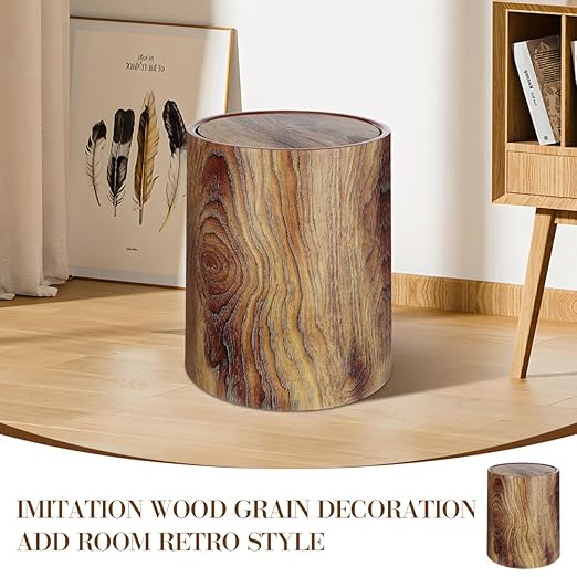 BESTOYARD Imitation Wood Grain Trash can with Lid - 12L Large Capacity Wastebasket for Home Office and Hotels for Living Room and Bedroom