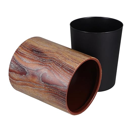 Retro Wood Grain Trash Can Round Wastebasket for Office Home Vintage Design Easy Disposal No Lid Easy to Clean