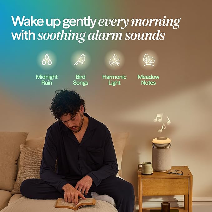 BLUEAIR Purifier for Bedroom - Mini Restful - Sunrise Clock with HEPASilent Filtration and Wake Up Light - Cleans Air and Supports Circadian Rhythm - USB-C and App Connectivity Beige