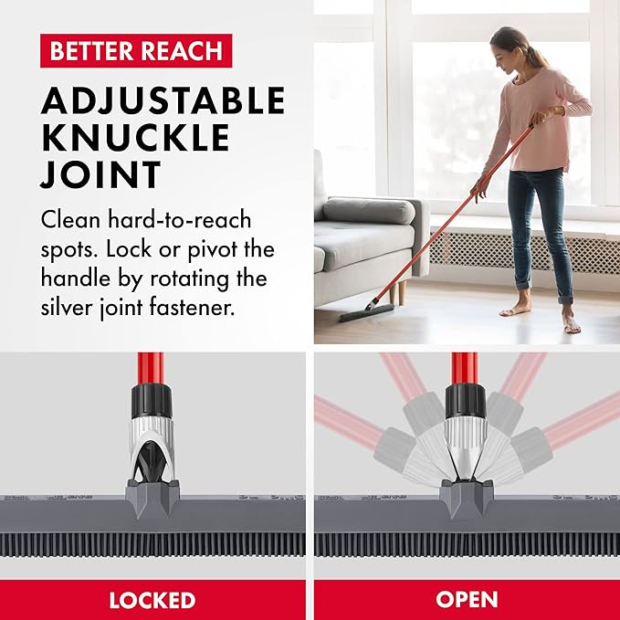 2-in-1 Silicone Rubber Broom Carpet Rake and Squeegee - Swivel Pet Hair Removal Broom with 1 Piece Long Handle - Slanted Side Bristles for Corners - Multipurpose Broom for Carpet Hardwood Floor Tile