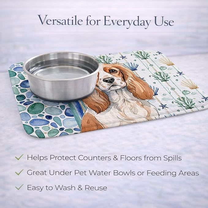 Caroline's Treasures Blenheim Cavalier Spaniel Coastal Sea Glass Dish Drying Mat Absorbent Dish Drying Mat Pad for Kitchen Counter Dish Drainer Mat for Countertop 14 x 21 Multicolor