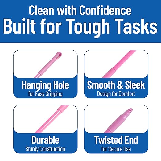 SPARTA 41225EC26 Fiberglass Broom Handle Mop Handle Replacement Handle With Acme Threaded Tip For Commercial Cleaning 48 Inches Pink (Pack of 12)