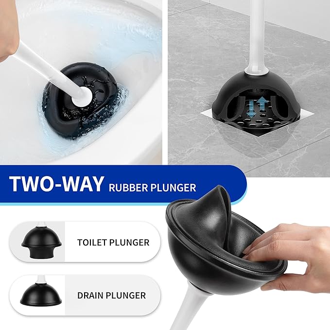 MR.SIGA Toilet Plunger and Bowl Brush with Holder Heavy Duty Toilet Brush and Plunger Set for Bathroom Cleaning White 1 Set