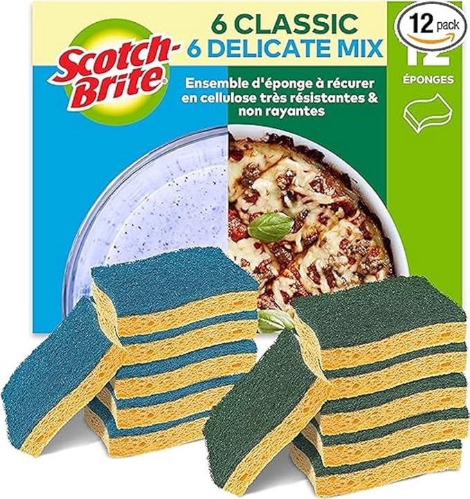 Scotch-Brite Cellulose Scrub Sponge Set 6 Classic &amp 6 Delicate scourers 12 Pieces in Total in Pack