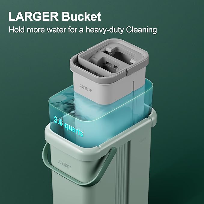 JOYMOOP Mop and Bucket Set - Mops for Floor Cleaning &amp Wall Cleaner with Long Handle Include 5 Microfiber Mop Pads - Green Bucket (X-Large)