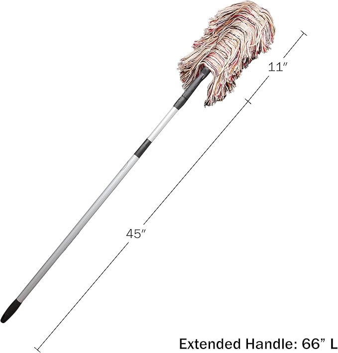 Dust Mop for Hardwood Floors - Extendable Duster Wand with 66” Long Telescoping Handle and Washable Wool Floor Mop Head - Long Dusters for Cleaning - Household Cleaning Tools by Kings County Tools