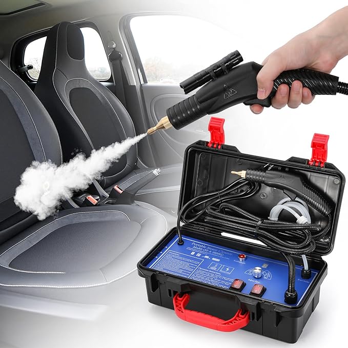 1700W Pressurized Steam CleanerHeavy Duty Portable Steamer for Car Detailing High Temp Home Use Floor Upholstery Grout 110V with 12 pcs Accessories