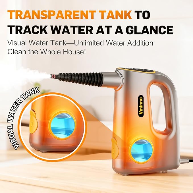 Handheld Pressurized Steam Cleaner for Home - 15s Heat-Up 3-Level Adjustable Steam Cleaner with 14pcs Accessories Multi-Surface Steamer for Cleaning Car Detailing Tile Grout Chemical-Free(Grey)