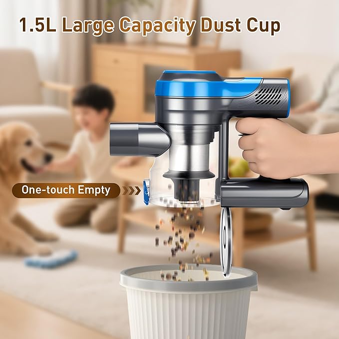 250W 25KPa Suction Cordless Vacuum Cleaner 6-in-1 Lightweight Stick Vacuum with LED Display 45 Mins Runtime for Hard Floor Carpet Pet Hair Car Cleaning