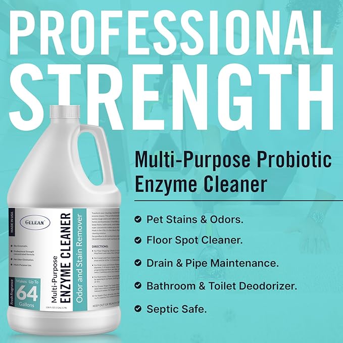 Multi-Purpose Probiotic Enzyme Cleaner Made in USA - Stain and Odor Remover - Concentrated - Professional &amp Home Strength Drains Floors Bathrooms Toilets Trash Can