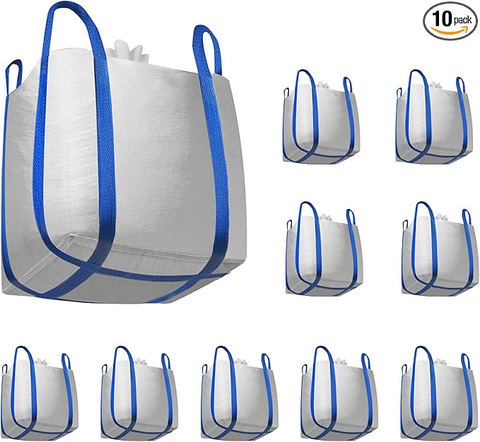 10 Packs FIBC Bulk BagsHolds up to 4400 lbs Construction Bags Heavy Duty210-Gallon Woven Polypropylene Dumpster Bag for Industry Agriculture and ConstructionSealable Top
